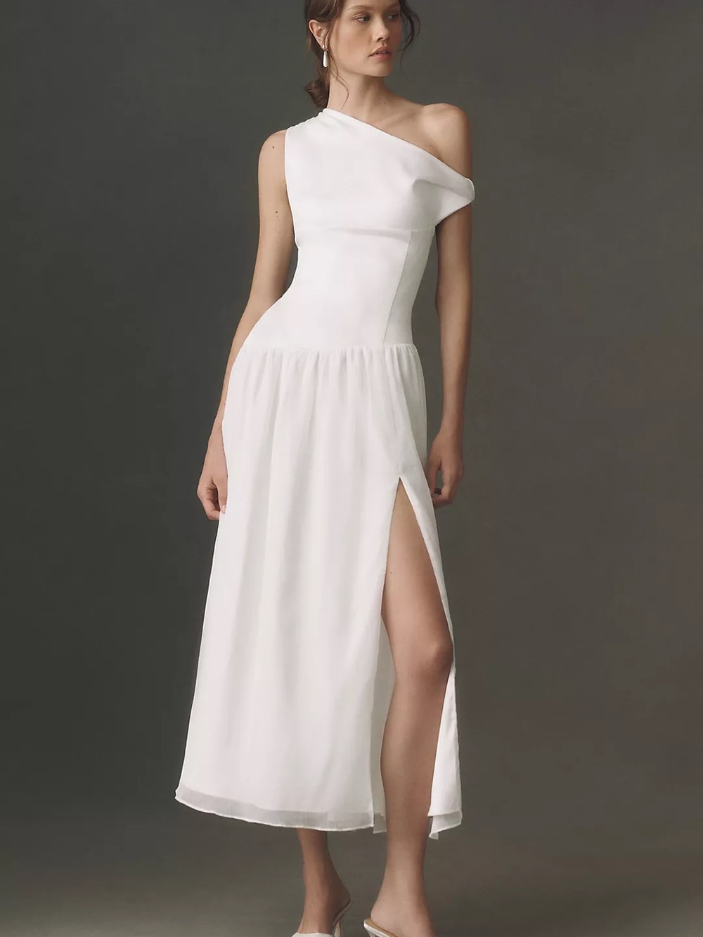 BHLDN White One-Shoulder Maxi Dress with High Side Slit